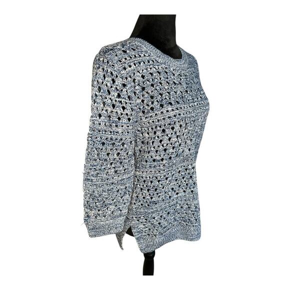 Croft & Barrow Fishnet Pullover Sweater – Navy and White (Size Small) - Picture 3 of 7